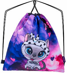 Рюкзак сумка-мішок для взуття на шнурках Котик фіолетовий шкільний для дівчинки Winner One SkyName M-114
