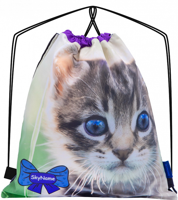 Рюкзак сумка-мішок для взуття на шнурках сірий Кошеня шкільний для дівчинки Winner One SkyName M-120