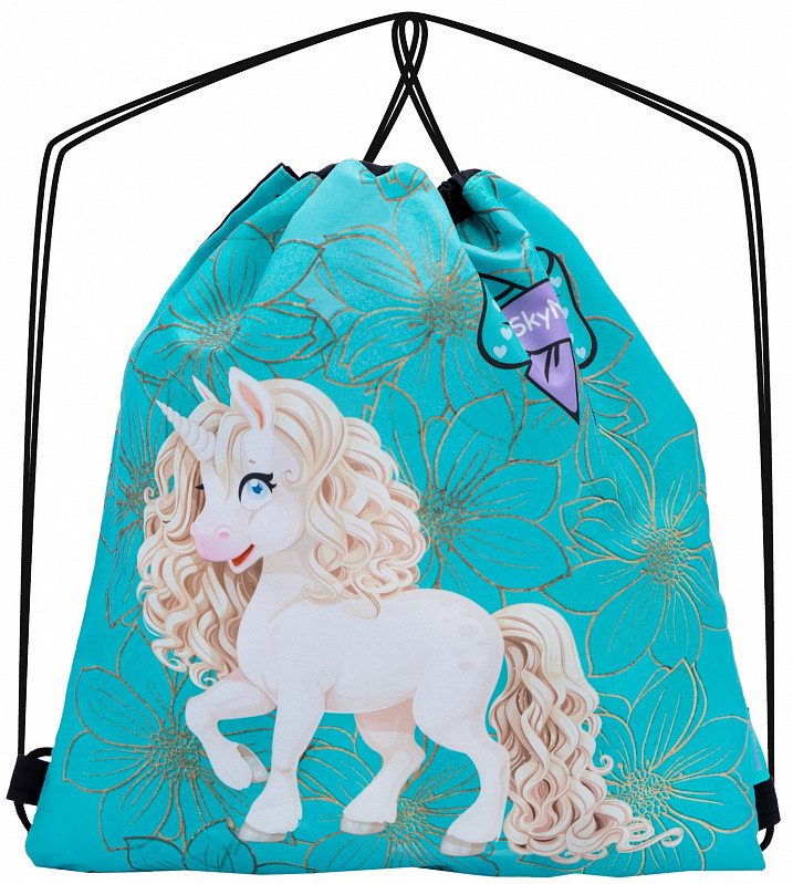 Рюкзак сумка-мішок для взуття на шнурках Єдиноріжок бірюзовий шкільний для дівчинки Winner One SkyName M-131
