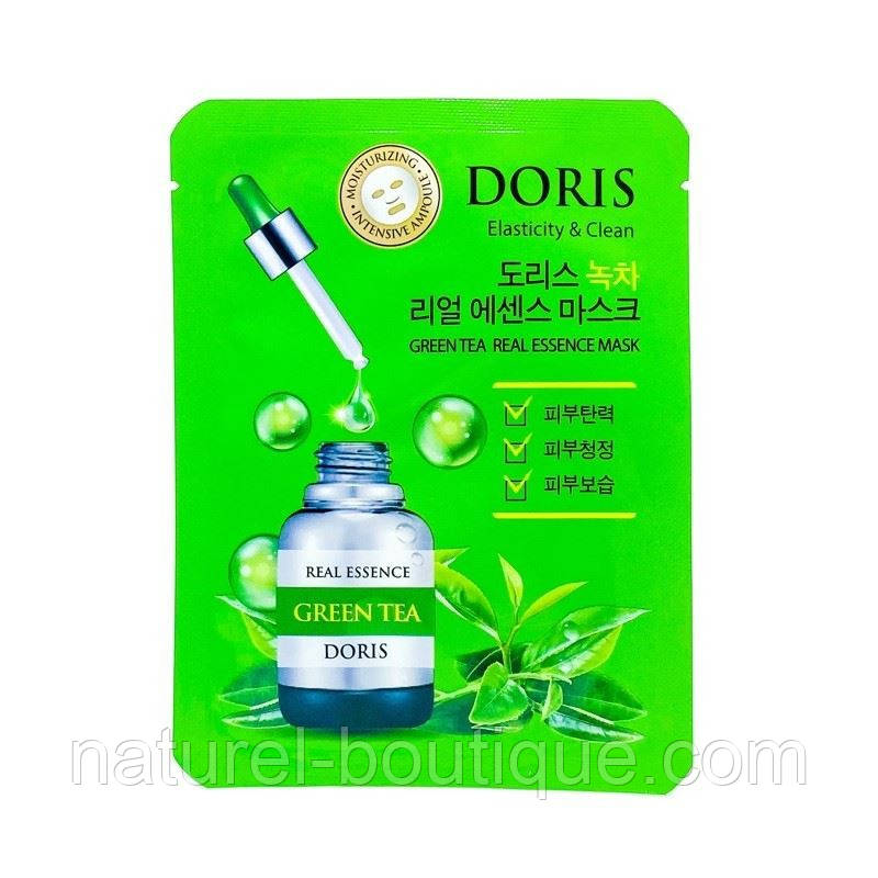 Маска тканинна для обличчя Doris Green Tea Real Essenc Mask з екстрактом зеленого чаю, фото 1