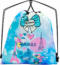Рюкзак сумка-мішок для взуття на шнурках Париж бірюзовий шкільний для дівчинки Winner One SkyName M-140
