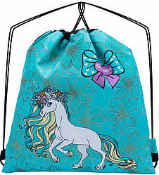 Рюкзак сумка-мішок для взуття на шнурках Єдиноріг бірюзовий шкільний для дівчинки Winner One SkyName M-143