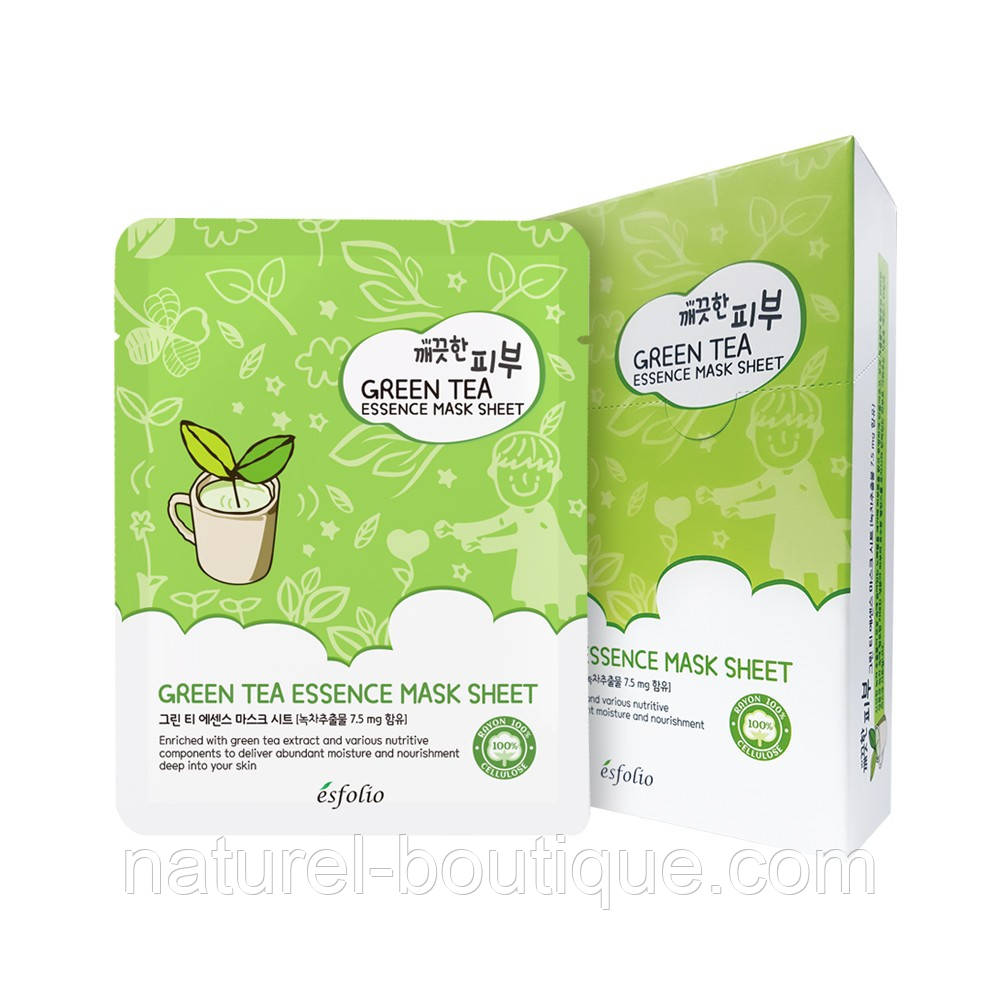 Маска тканинна для обличчя Esfolio Pure Skin Green Tea Essence Mask Sheet із зеленим чаєм