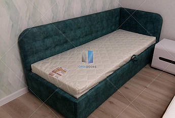 Кроти кутова односпальна МК-23, односпальне ліжко з м'яким головом для спальні MegaMebli
