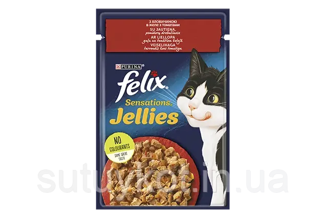 Purina Felix Fantastic (Феликс Фантастик) консервований корм для котів з яловичиною та томатами у желе, 85 гр., фото 1