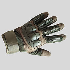 Тактичні оливкові рукавички повнопалі з сеносорними пальцями та  посиленим захистом