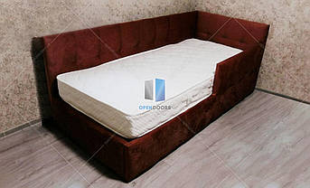 Ліжко кутове односпальне МК-24, односпальне ліжко з м'яким узголів'ям для спальні MegaMebli