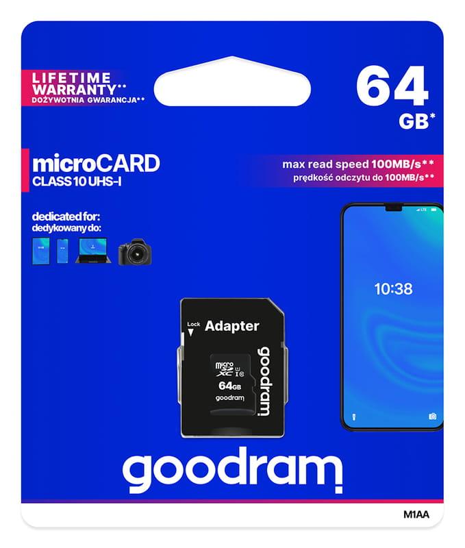 Карта пам'яті Goodram microSDXC 64GB UHS-I class 10 + adapter SD (M1AA-0640R12)