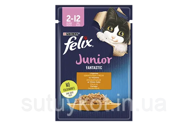 Purina Felix Fantastic (Феликс Фантастик) консервований корм для кошенят з куркою у желе, 85 гр.