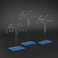 Стійка пластик пальма прозора під сережки та прикраси набір 3 штуки акрил висота 13 см 11 см 9 см