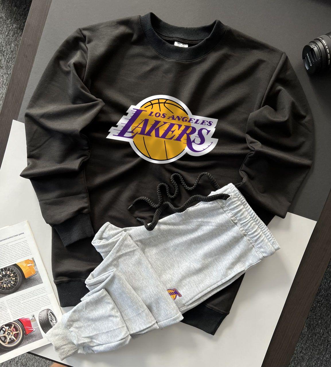 Чоловічий спортивний костюм Lakers без капюшону чорний ↓ Комплект чоловічої Лейкерс свитшот і штани весняних
