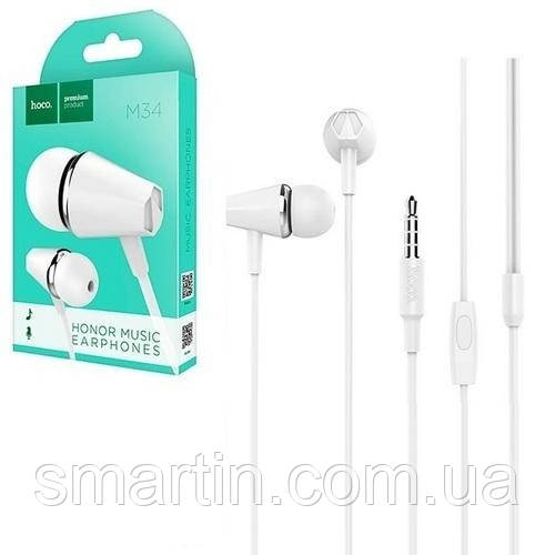 Вакуумные наушники Hoco M34 Honor Music гарнитура, AUX, 1.2м) - Белый - фото 4 - id-p1651493602