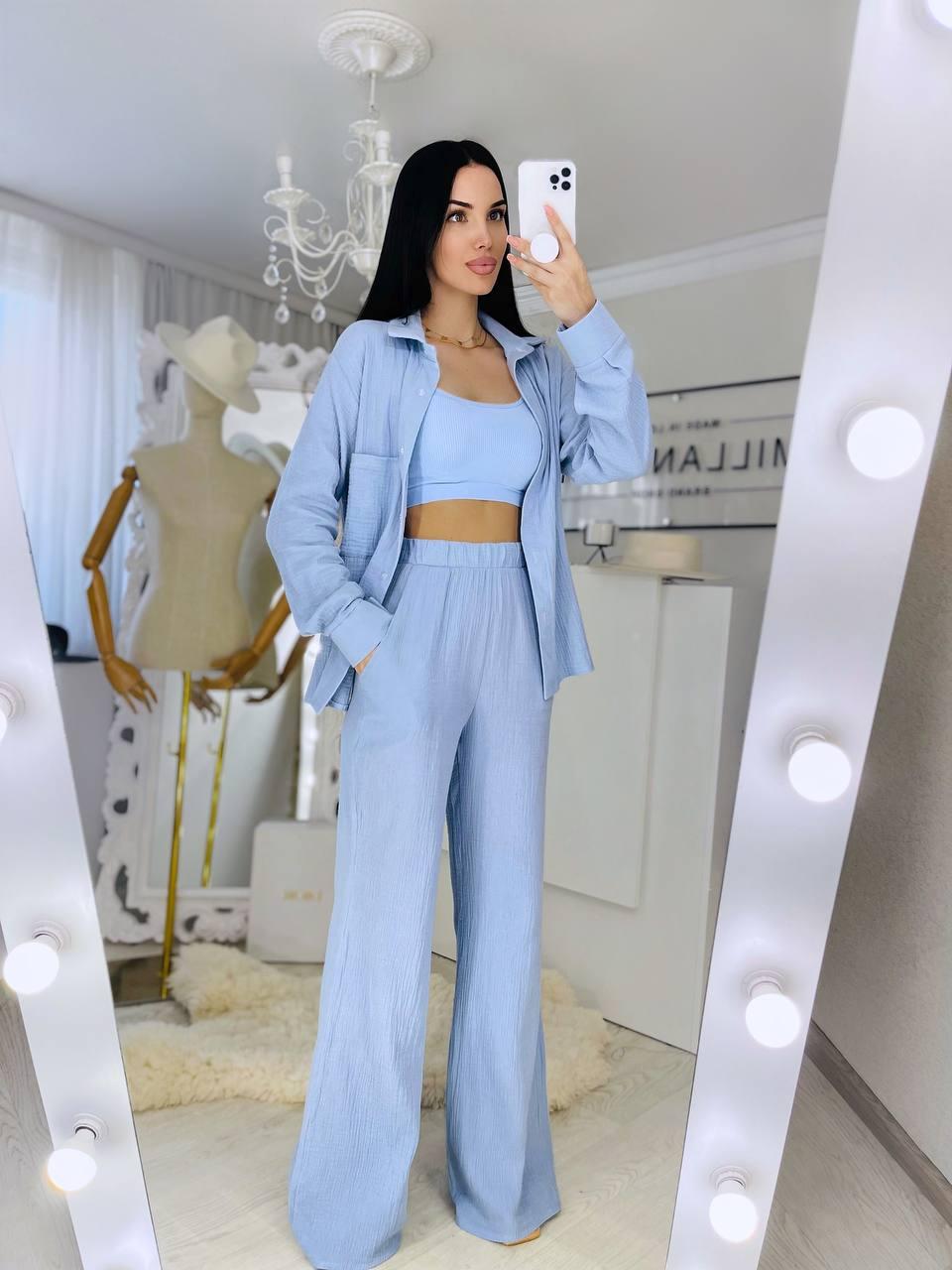 Костюм Круїз New жіночий літній подовжена сорочка та вільні брюки Df4485