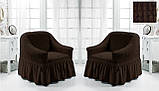 Комплект Чохлів на 2 крісла з спідницею Жатка універсальні натяжні Фісташкового кольору Туреччина, фото 6