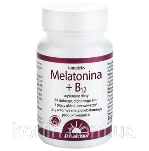 Мелатонін + Вітамін В12 Біодобавка Для Сна 60 таб Dr. Jacob's Melatonin + B12 Німеччина Доставка з ЄС