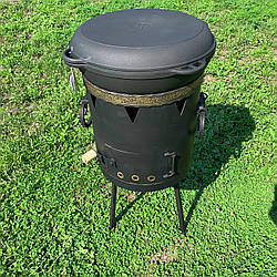 Комплект: казан чавунний 17 л "Сітон" із кришкою-сковородою та пічкою (піч без димаря, Ø 400 мм, 3 мм стінки)