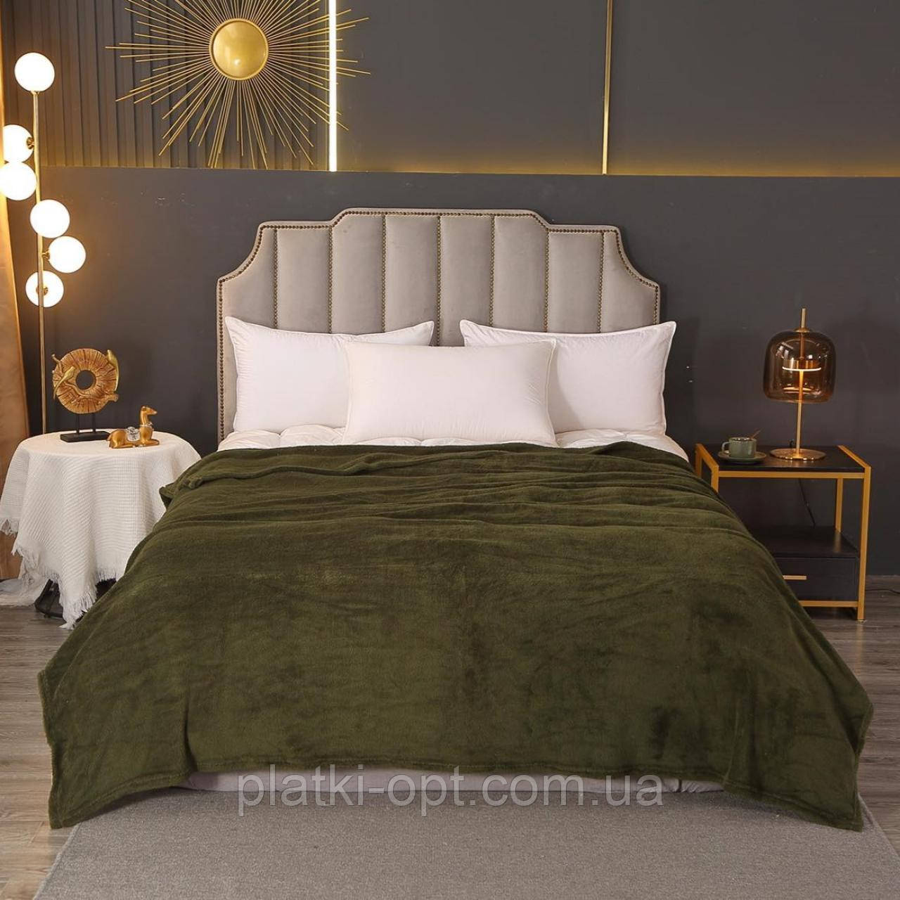 Покривало велюрове однотонне (темно-зелене) 200х180 см.