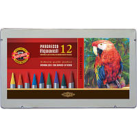 Акварельні бездеревні кольор. олівці в наборі KOH-I-NOOR PROGRESSO 8780, 12 кольорів, металевий пенал