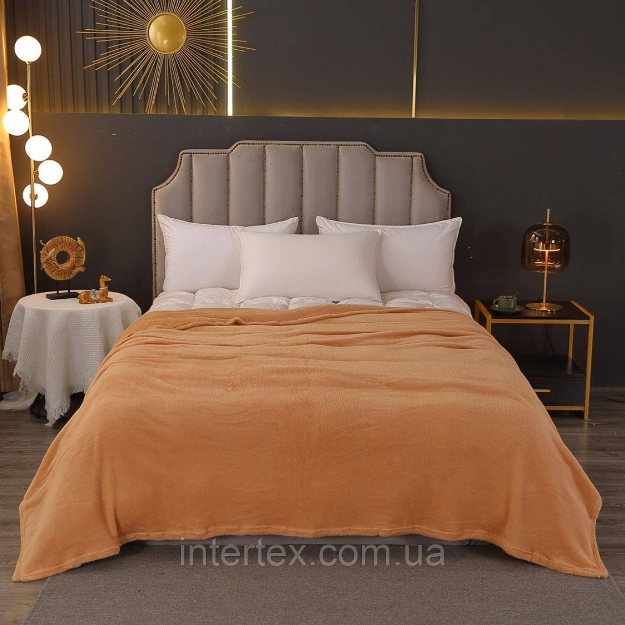 Покривало велюрове однотонне (бурштинове) 200х230 см, фото 1