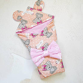 Дитячий плед-конверт з вушками на виписку/прогулянка літо "Taddy Girl" рожевий