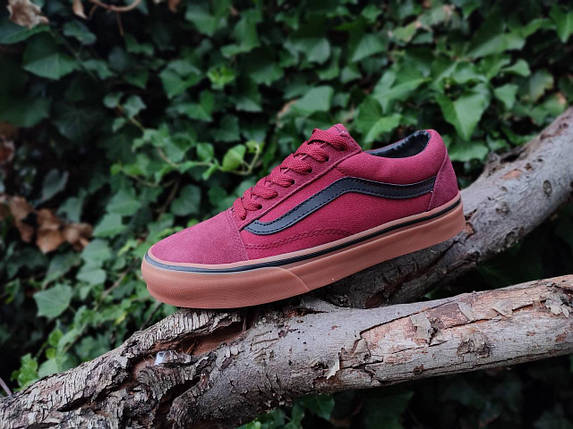 VANS Old Skool Wine Red / Black Кеди Ванс бордо на рудій підошві унісекс текстильні, фото 1
