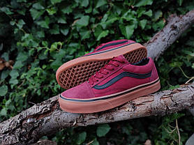 VANS Old Skool Wine Red / Black Кеди Ванс бордо на рудій підошві унісекс текстильні, фото 3