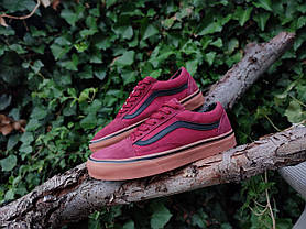 VANS Old Skool Wine Red / Black Кеди Ванс бордо на рудій підошві унісекс текстильні, фото 4