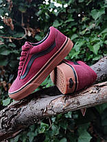 VANS Old Skool Wine Red / Black Кеди Ванс бордо на рудій підошві унісекс текстильні, фото 6