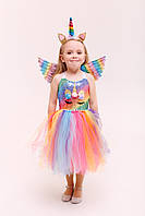 Детское платье единорога с крыльями и обручем разноцветное на рост 105 см
