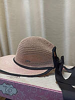 Шляпа женская пляжная плетёная (розовая с бантом)