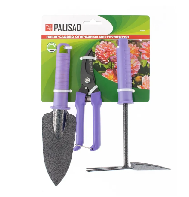Набор садового инструмента с секатором, пластиковые рукоятки, 3 предмета, Standard, Palisad - фото 3 - id-p1651525369