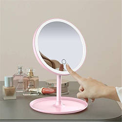 Космічне дзеркало з підсвічуванням і вентилятором Beauty Breeze Mirror Розове / Дзеркало для макіяжу / кругле дзеркало