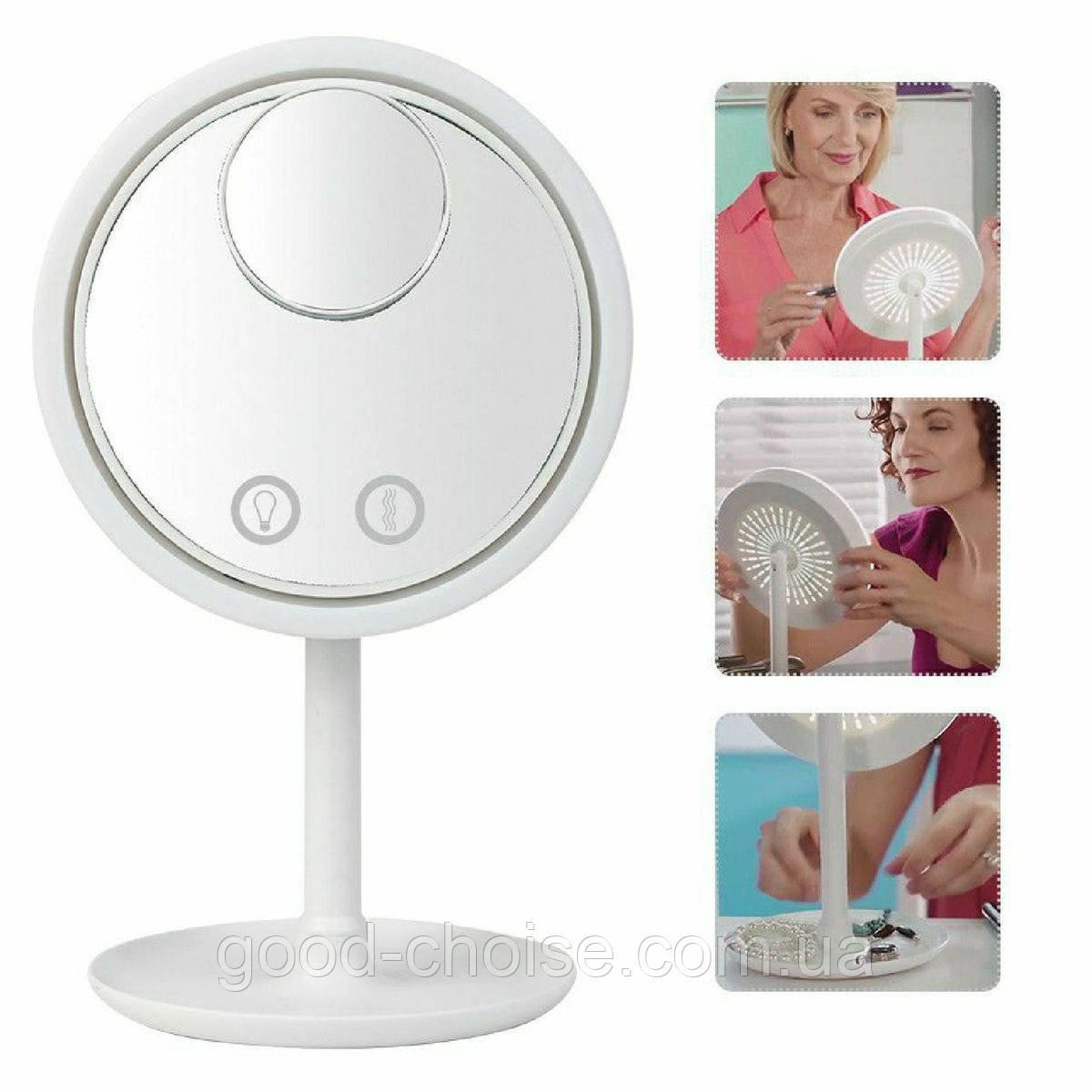 Косметичне дзеркало з підсвічуванням та вентилятором Beauty Breeze Mirror / Дзеркало для макіяжу / Кругле дзеркало, фото 1