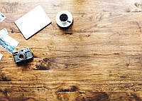 Фото-фон "Доски, кофе, фотоаппарат" 50×70 см, фон для предметной съемки ПВХ (баннерная ткань)