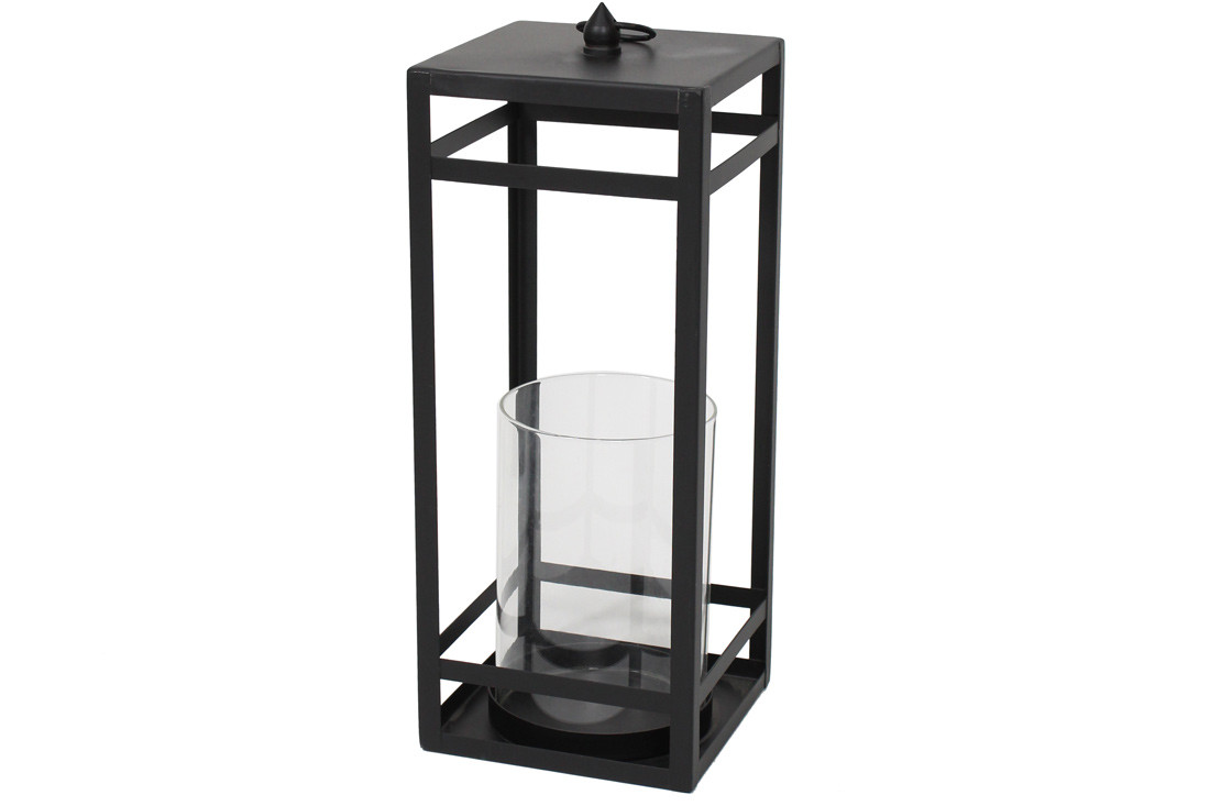 Свічник металевий зі скляною колбою 40см, колір - чорний, фото 1