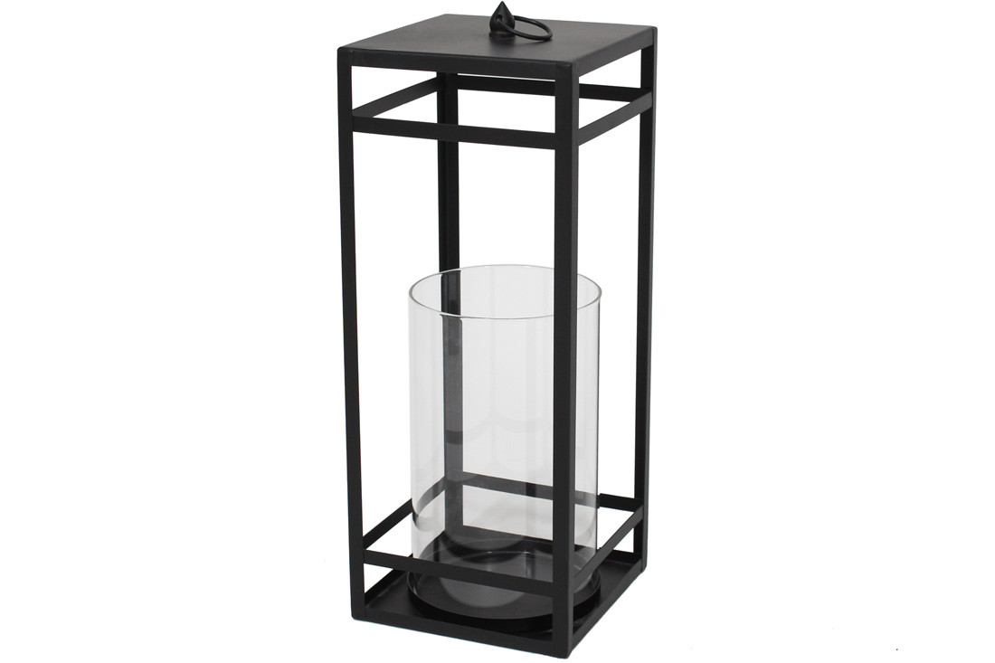 Свічник металевий зі скляною колбою 47.5см, колір - чорний, фото 1