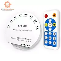 SPI smart контролер SP608E 8 каналів по 600 пікселів, 5-24 V, Bluetooth+RF пульт
