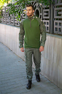 Тактична сорочка Убакс олива ріп-стоп трикотаж довгий рукав з липучками під шеврони