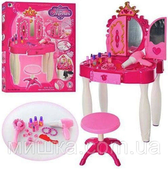 Дитячий косметичний столик-трюмо із стільчиком 661-20, звук, світло, фен, "чарівна паличка", фото 1