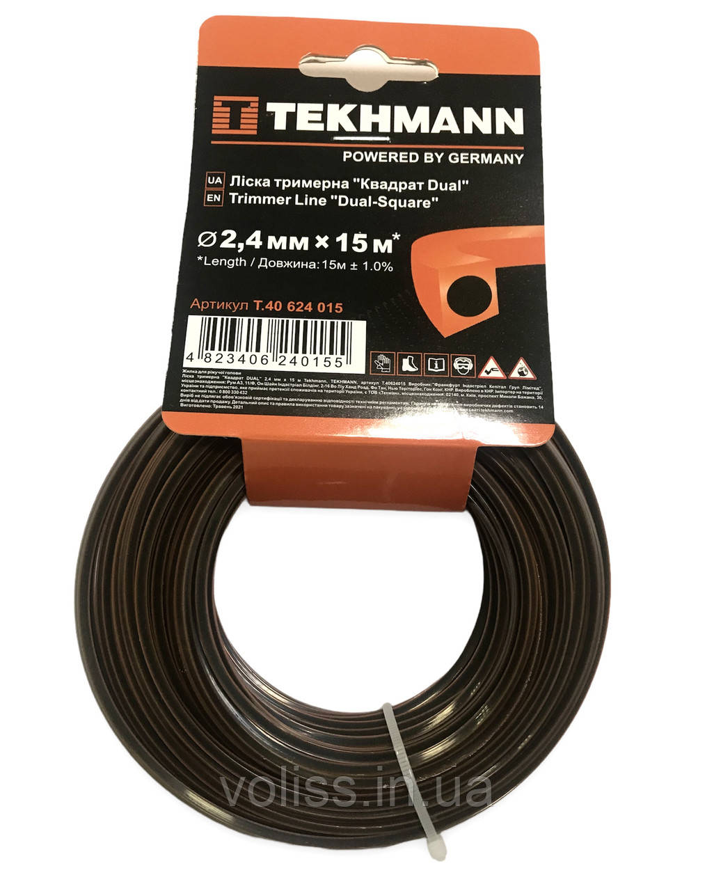 Волосінь тримерна "Квадрат DUAL" 2.4 мм × 15 м Tekhmann, фото 1