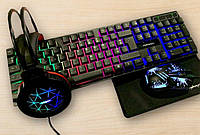 Ігровий комплект 4 в 1 Cyberpunk клавіатура + мишка + навушники + килимок чорний