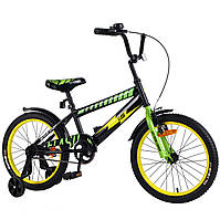 Велосипед дитячий двоколісний FLASH 18 дюймів T-21848 з додатковими колесами / жовтий із зеленим