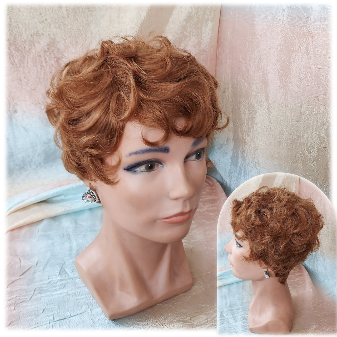 Перука коротка кучерява з натурального волосся мідний 561HH-30, фото 1
