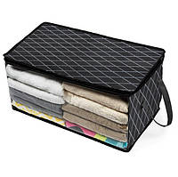 Органайзер з ручками для постільної білизни, рушників, ковдр Чорний в ромби