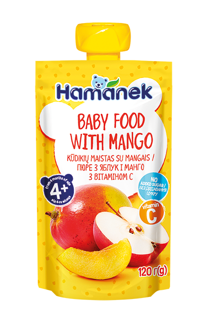 Пюре фруктове пауч яблуко з манго Hamanek, 120г, фото 1