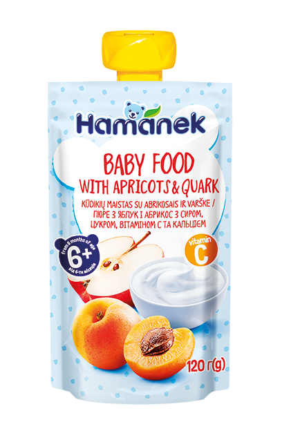 Пюре фруктове пауч яблуко з абрикосом і сиром Hamanek, 120г, фото 1