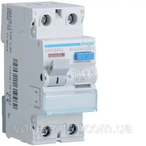 ПЗВ (дифреле) Hager 2P 40A 30mA ТИП АС