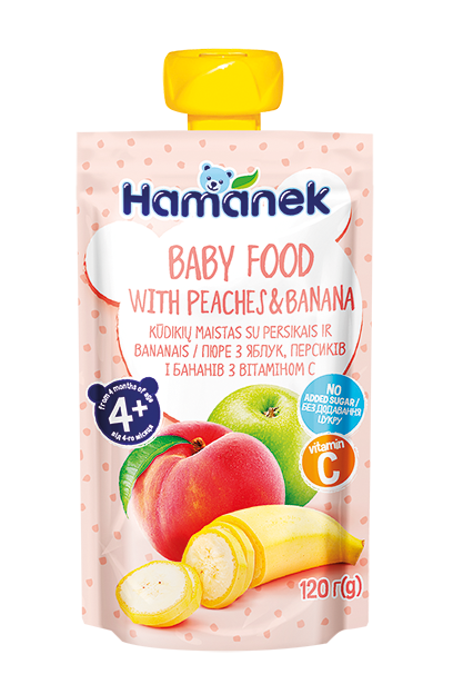 Пюре фруктове пауч яблуко з персиком і бананом Hamanek, 120г, фото 1