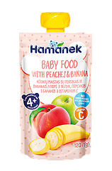Пюре фруктове пауч яблуко з персиком і бананом Hamanek, 120г