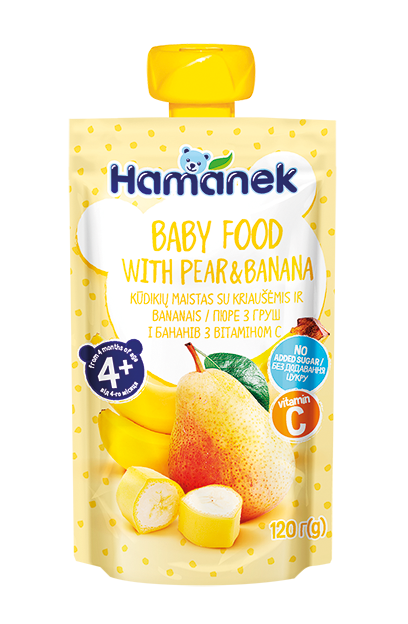 Пюре фруктове пауч груша з бананом Hamanek, 120г, фото 1